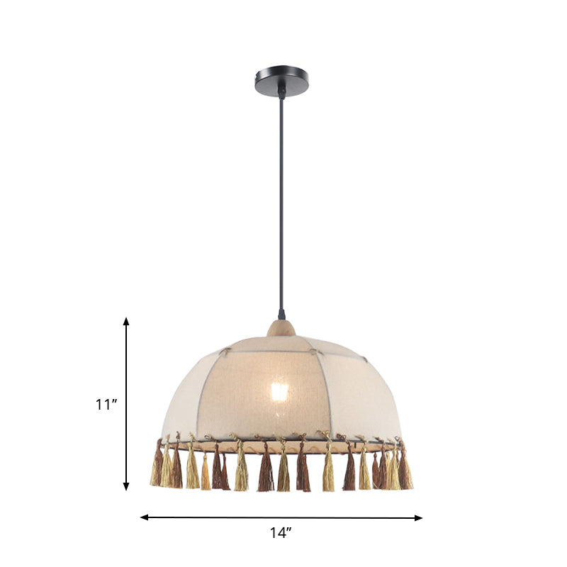 14"/18" Wide 1-Head Pendulum Light Vintage Style Domed Fabric Suspension Light in Flaxen