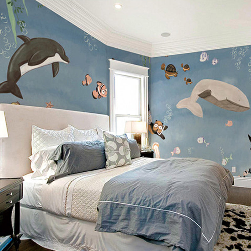 Cartoon Sea Underwater Diving Murals Soft-Color Stain Resistant Wall Decor for Kids Room