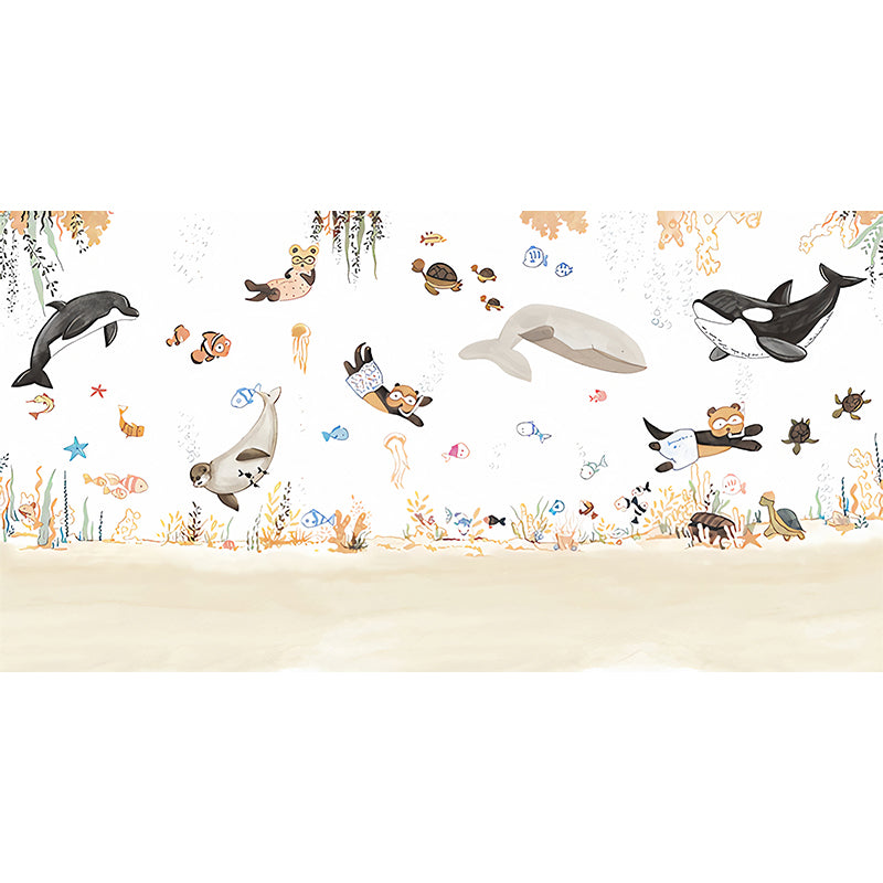 Cartoon Sea Underwater Diving Murals Soft-Color Stain Resistant Wall Decor for Kids Room