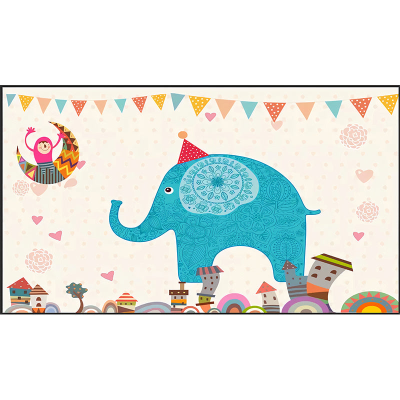 Blue Elephant Print Wall Murals Water Resistant Wall Covering for Nursery School