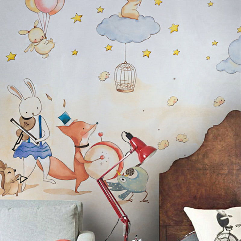 Animal Party Wall Paper Murals Cartoon Non-Woven Fabric Wall Art in Pastel Color