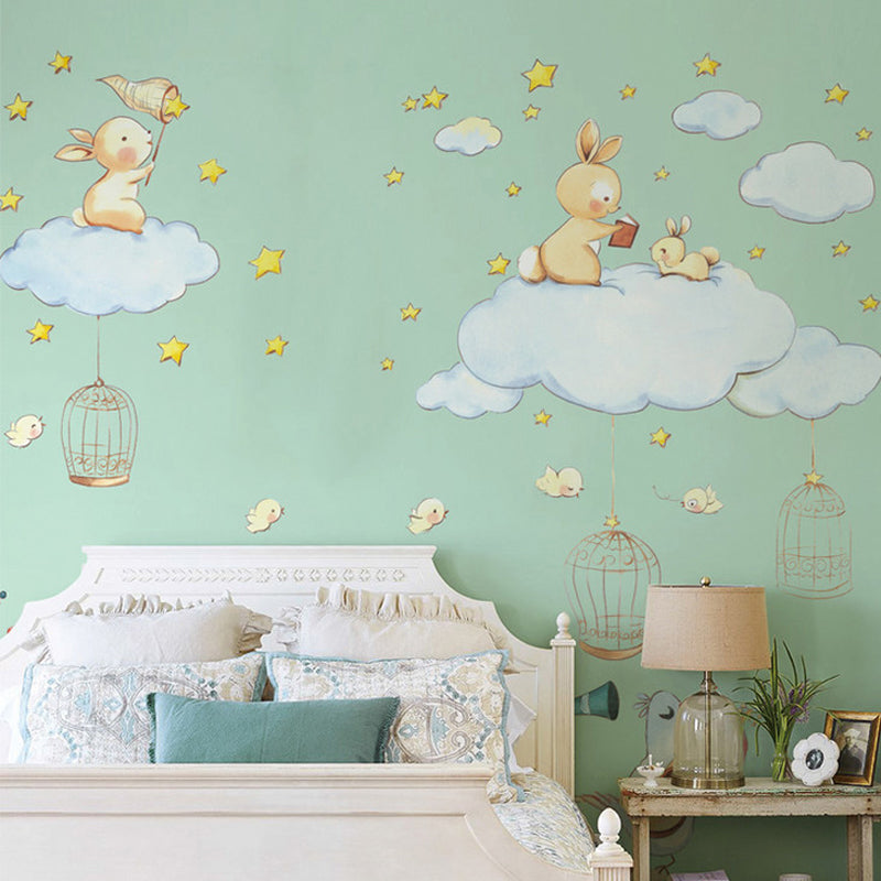 Animal Party Wall Paper Murals Cartoon Non-Woven Fabric Wall Art in Pastel Color