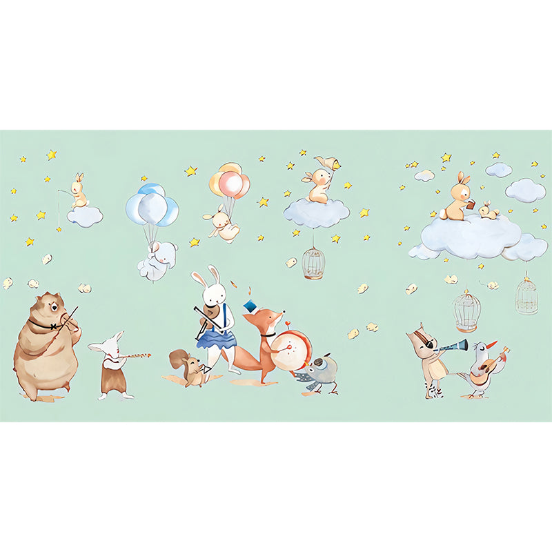 Animal Party Wall Paper Murals Cartoon Non-Woven Fabric Wall Art in Pastel Color