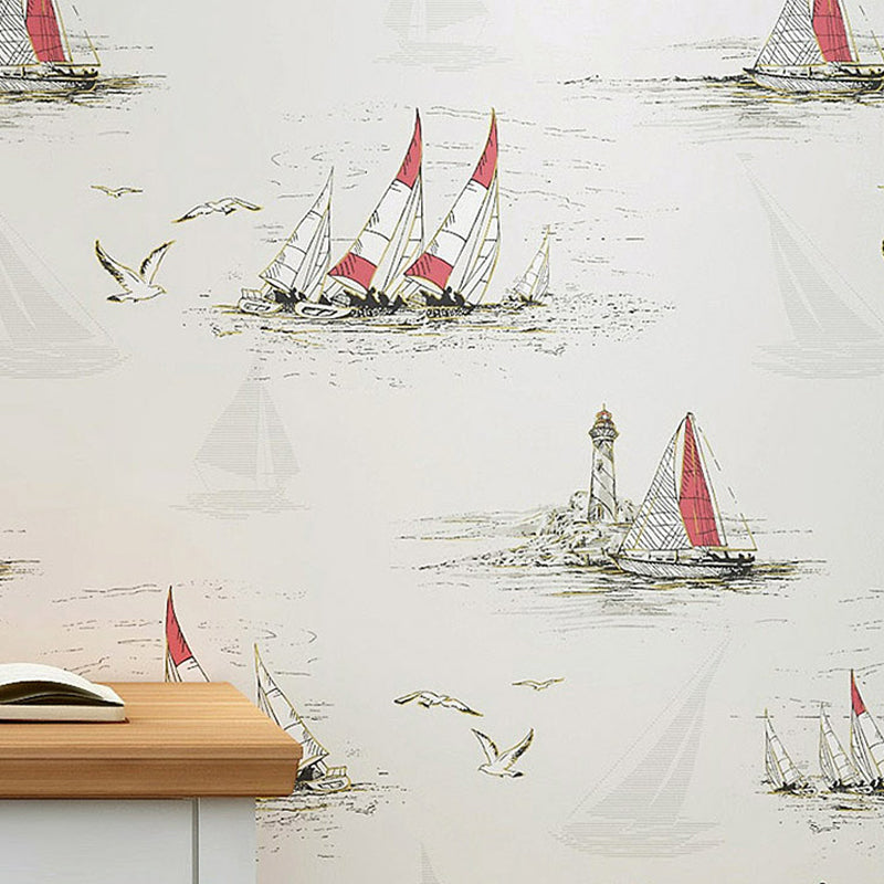 Sailing Ship Nautical Wallpaper Novelty Smooth Texture Wall Covering for Kids Bedroom