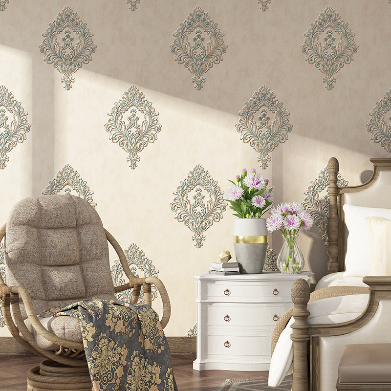 Washable Medallion Wallpaper 3D Embossed Fabric Retro Style Wall Covering for Bedroom