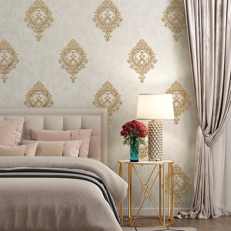 Washable Medallion Wallpaper 3D Embossed Fabric Retro Style Wall Covering for Bedroom