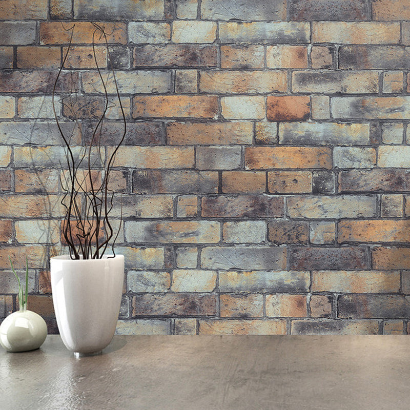 Aged Brickwork Wallpaper Dark Blue Industrial Wall Decor for Dining Room, Non-Pasted