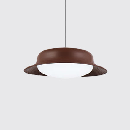 Hat Shape Drop Pendant Post Modern Metal LED Dining Room Hanging Lamp Fixture in White/Brown