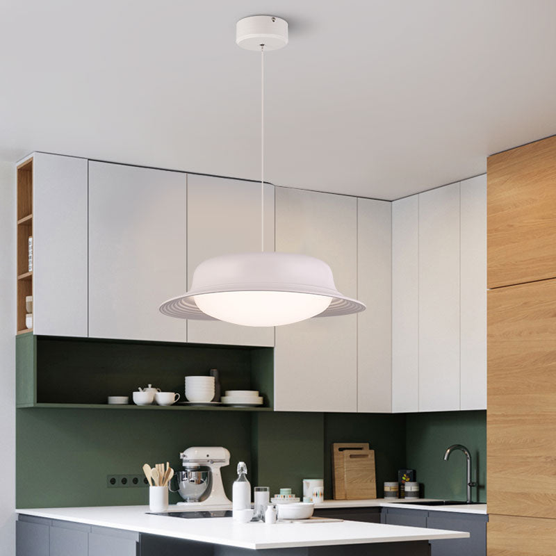 Hat Shape Drop Pendant Post Modern Metal LED Dining Room Hanging Lamp Fixture in White/Brown