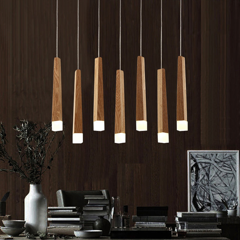 Matchstick Dining Room LED Pendant Light Wood 1/5/7-Light Ceiling Light Fixture with Diffuser in Warm/White Light