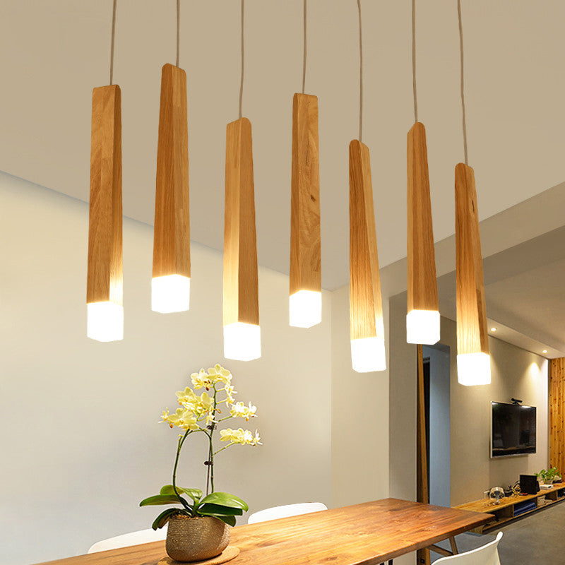 Matchstick Dining Room LED Pendant Light Wood 1/5/7-Light Ceiling Light Fixture with Diffuser in Warm/White Light