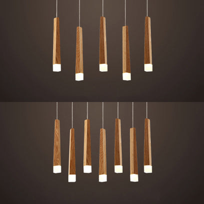 Matchstick Dining Room LED Pendant Light Wood 1/5/7-Light Ceiling Light Fixture with Diffuser in Warm/White Light