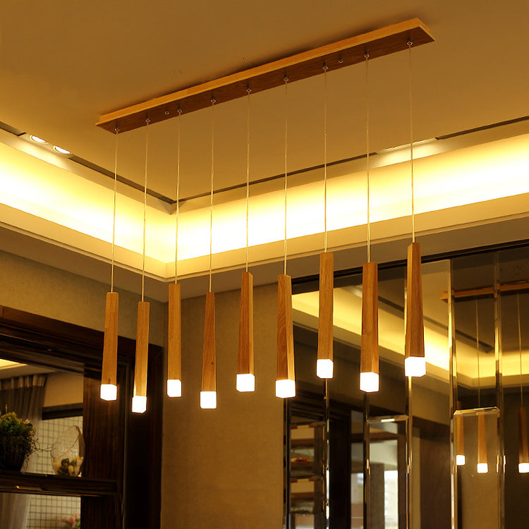 Matchstick Dining Room LED Pendant Light Wood 1/5/7-Light Ceiling Light Fixture with Diffuser in Warm/White Light