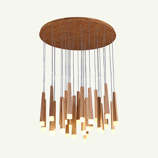 Matchstick Dining Room LED Pendant Light Wood 1/5/7-Light Ceiling Light Fixture with Diffuser in Warm/White Light