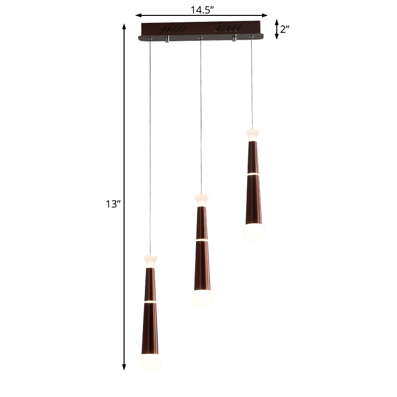 Brown Tapered Down Lighting Modern Metal 3 Light Cluster Pendant Light for Dining Table