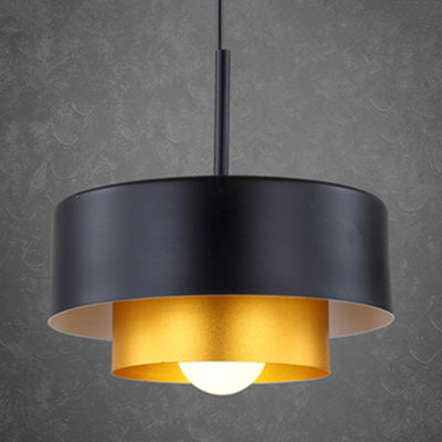 Tiered Drum Suspension Lamp Modern Metal 1 Bulb Black/Brown Ceiling Pendant Light for Dining Room with Acrylic Diffuser