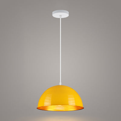 Dome Shade Pendant Light with Ruffle Contemporary Metal Single Head Red/Yellow/Blue Pendant Light, 12"/16"/19.5" Wide