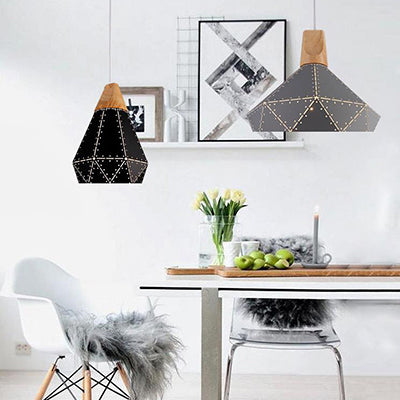 Metallic Diamond Shape Pendant Light Black/Grey/White 1 Light Modern Monochrome Hanging Light for Kitchen Stair