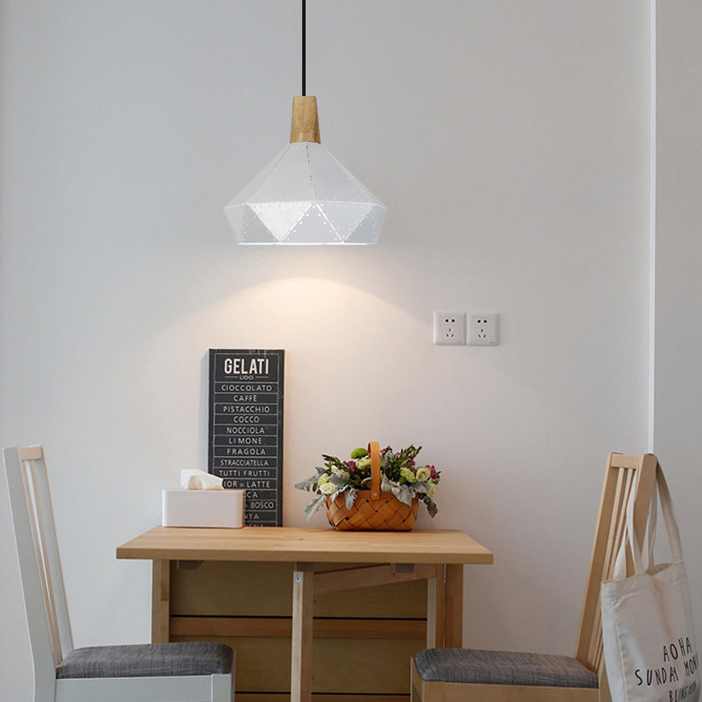 Metallic Diamond Shape Pendant Light Black/Grey/White 1 Light Modern Monochrome Hanging Light for Kitchen Stair