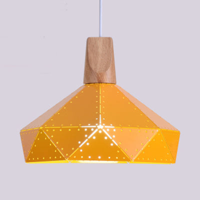 Restaurant Diamond Shaped Ceiling Light Metal & Wood Macaron Style Blue/Green/Pink/Yellow Pendant Lighting