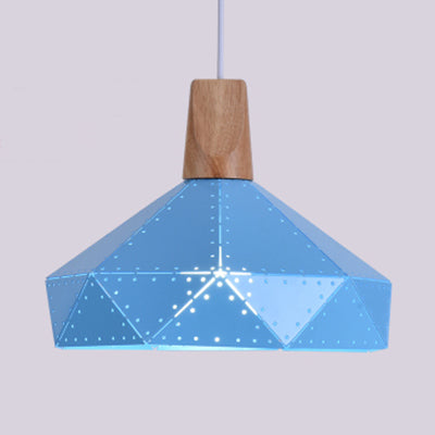 Restaurant Diamond Shaped Ceiling Light Metal & Wood Macaron Style Blue/Green/Pink/Yellow Pendant Lighting