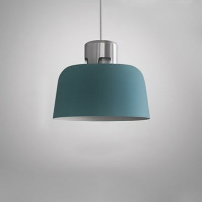 Metal Bucket Shade Hanging Light Single Light Nordic Pendant Lighting in Blue/Green/Pink for Restaurant Dining Room