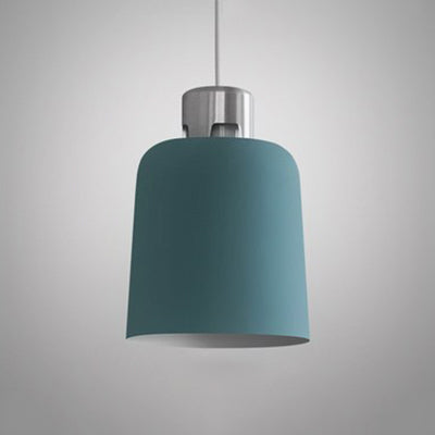 Metal Bucket Shade Hanging Light Single Light Nordic Pendant Lighting in Blue/Green/Pink for Restaurant Dining Room