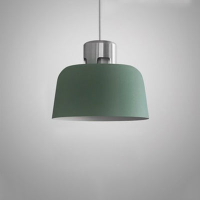 Metal Bucket Shade Hanging Light Single Light Nordic Pendant Lighting in Blue/Green/Pink for Restaurant Dining Room