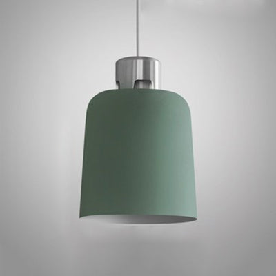 Metal Bucket Shade Hanging Light Single Light Nordic Pendant Lighting in Blue/Green/Pink for Restaurant Dining Room