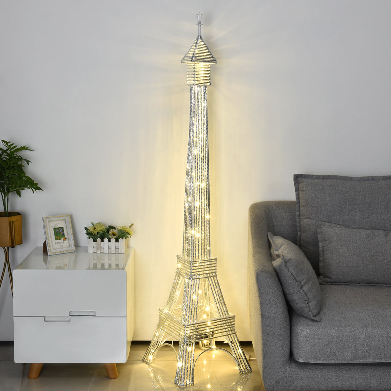 2-Head Eiffel Tower Floor Lamp Decorative Silver Aluminum LED Standing Light for Living Room