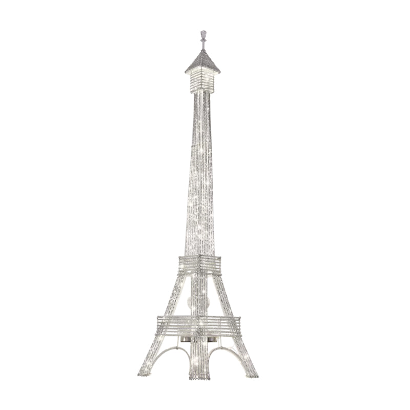 2-Head Eiffel Tower Floor Lamp Decorative Silver Aluminum LED Standing Light for Living Room