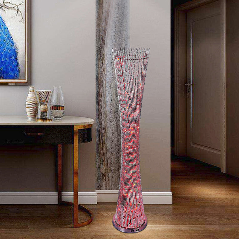 Canton Tower Aluminum Stand Up Light Art Decor LED Bedroom Floor Reading Lamp in Silver