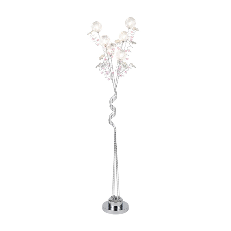 Forma de árbol de aluminio iluminación de aluminio sala de estar decorativa lámpara de lectura de piso LED con detalles de orbe en rosa/plata, luz cálida/blanca