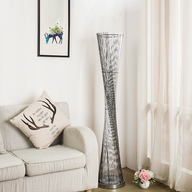 Black-Silver LED Floor Lamp Art Decor Metal Canton Tower Shape Stand Up Lighting for Drawing Room