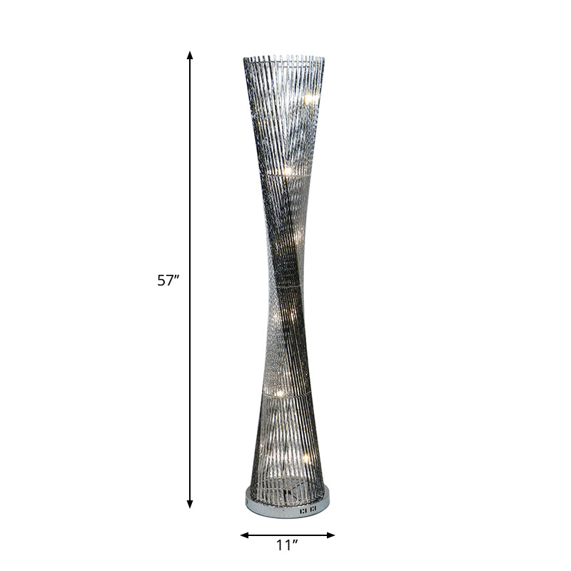 Black-Silver LED Floor Lamp Art Decor Metal Canton Tower Shape Stand Up Lighting for Drawing Room