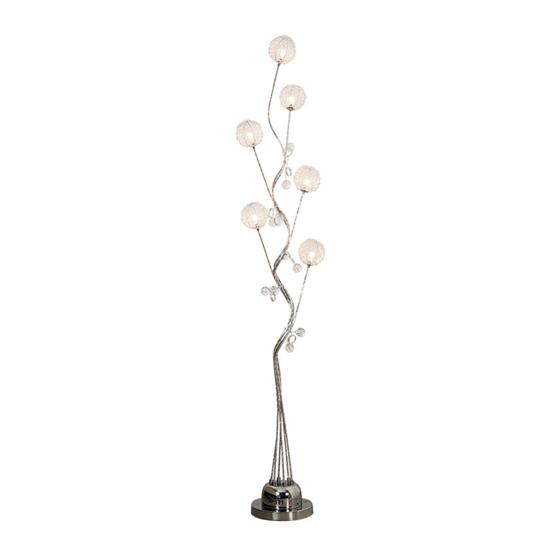 Branching Aluminum Floor Light Art Decor Living Room LED Standing Lamp with Orb Design in Silver