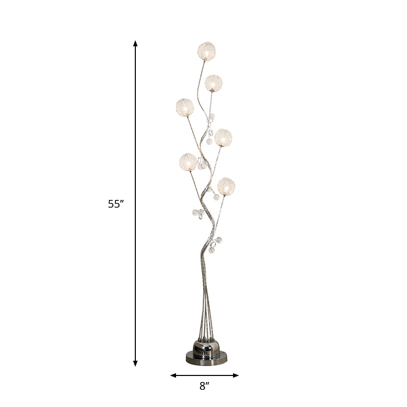 Branching Aluminum Floor Light Art Decor Living Room LED Standing Lamp with Orb Design in Silver