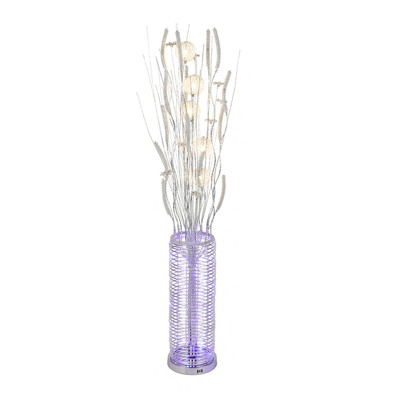 Decoratieve boomvormige stand-up lamp LED aluminium leesvloerverlichting met bloemendecor in zilver, warm/wit licht