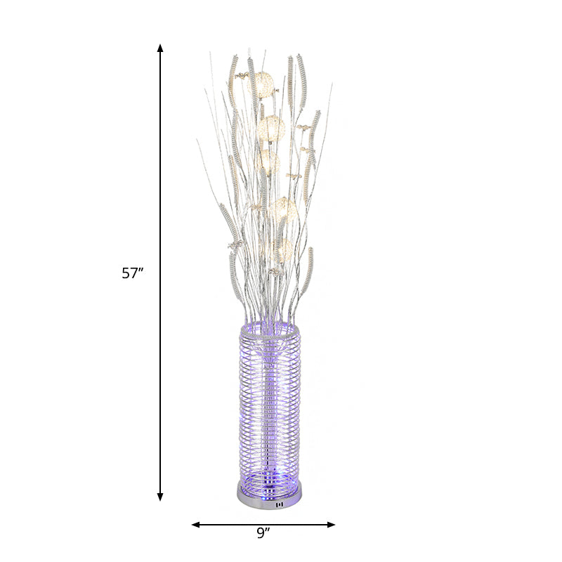 Decoratieve boomvormige stand-up lamp LED aluminium leesvloerverlichting met bloemendecor in zilver, warm/wit licht