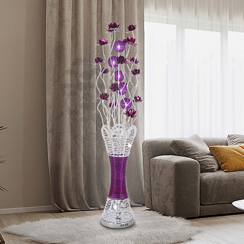 LED Slim Column Bloom Floor Lamp Art Decor Purple Aluminum Standing Lighting in Warm/White Light