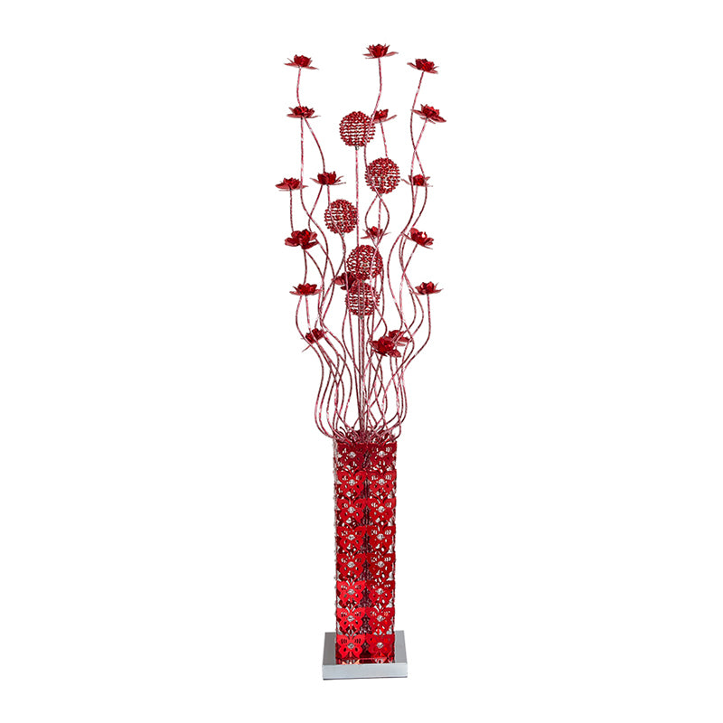 Decoración de flores de LED rojo Lámpara de lámpara de arte de arte metal Cuboide Kit de luz de pie de pie con cristal incrustado