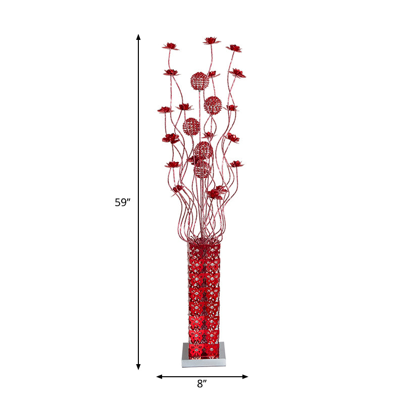 Red LED Flower Decor Floor Lamp Art Decor Metal Cuboid Standing Floor Light Kit with Crystal Embedded