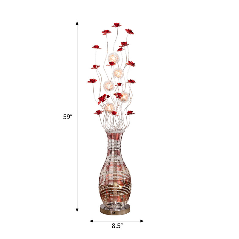 LED Tree Stand Up Lampe décorative Red Aluminium Reading Floor Light avec vase piédestal