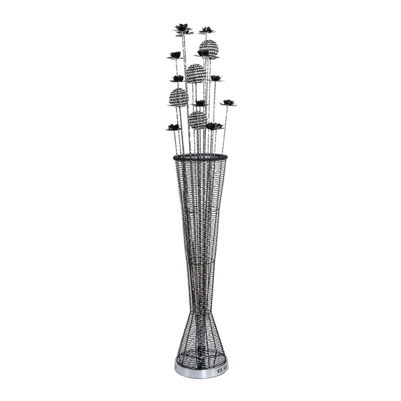 Black-Silver LED Standing Lamp Decorative Aluminum Tapered Reading Floor Lighting with Bloom and Ball Decor