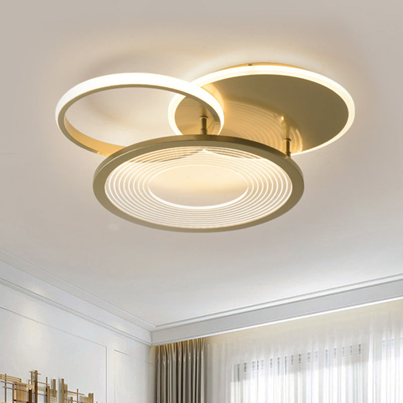 18 "/21.5" W 2-Hoop Halbblöde Leuchte moderne Metallic LED Gold Flush Mount Deckenlampe