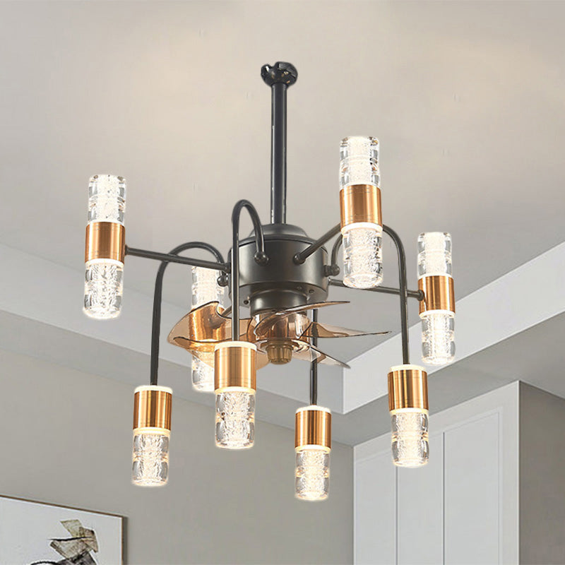 Modernistische sputnik hangende ventilator licht metallic metalen slaapkamer semi-spoellamp met 3 bruine messen in goud, 22 "W