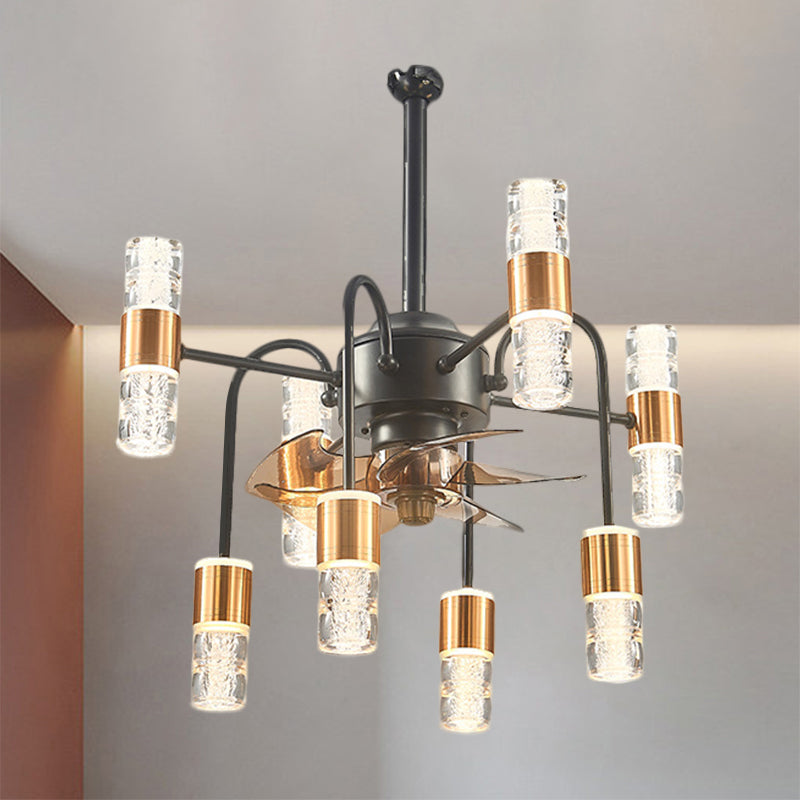 Modernistische sputnik hangende ventilator licht metallic metalen slaapkamer semi-spoellamp met 3 bruine messen in goud, 22 "W