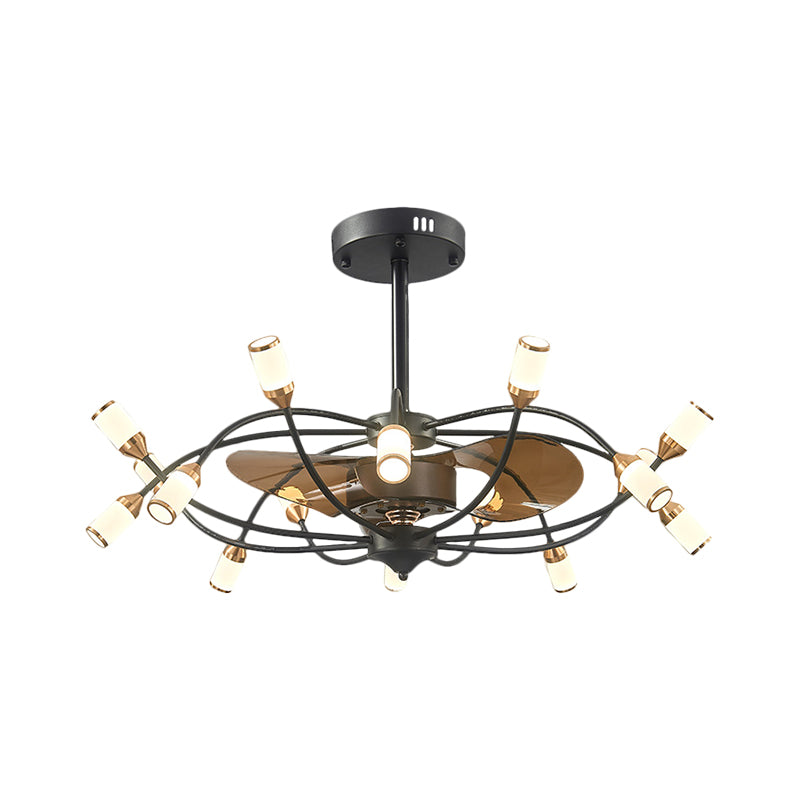 Curved Arm Metallic Semi Flush Mount Contemporary 16-Head 35.5" Wide Black Fan Light with 3 Brown Blades