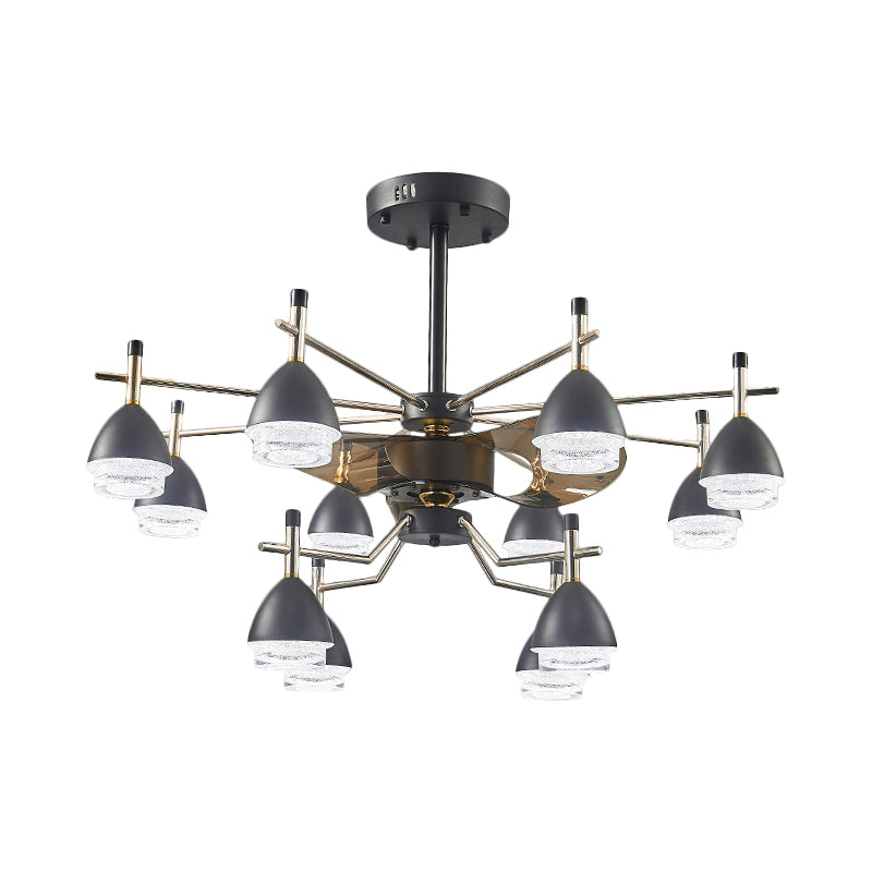 Black Conic Hanging Fan Light Fixture 12-Head 37.5" W Metal Semi-Flush Ceiling Lamp with 3 Blades