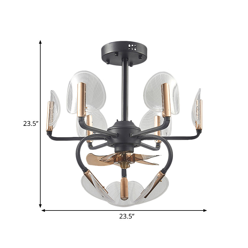 3 Blades Cattail Leaf Vorm Pendant ventilator Licht Modernisme Acryl Acryl 23,5 "Wide 9 Heads Black Semi Flush Mount